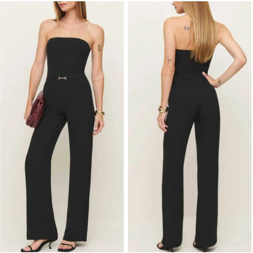 RARE Reformation Simone Jumpsuit Sz6 Black Strapless Clean Beauty Minimalist